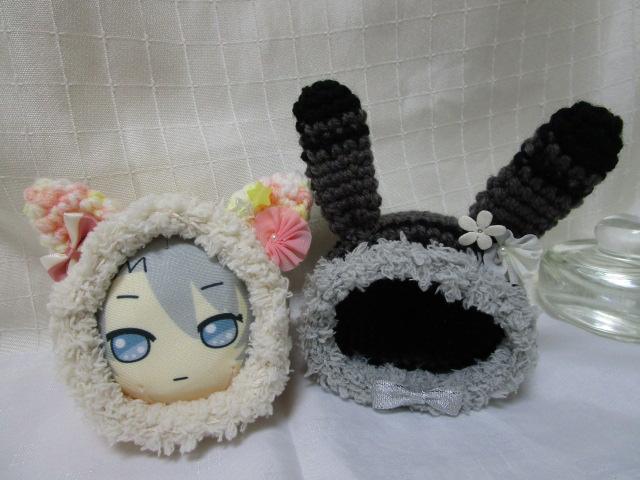 2点 きらどるビーズクッション用 ハンドメイド ニット帽 うさぎ&ねこ の写真1