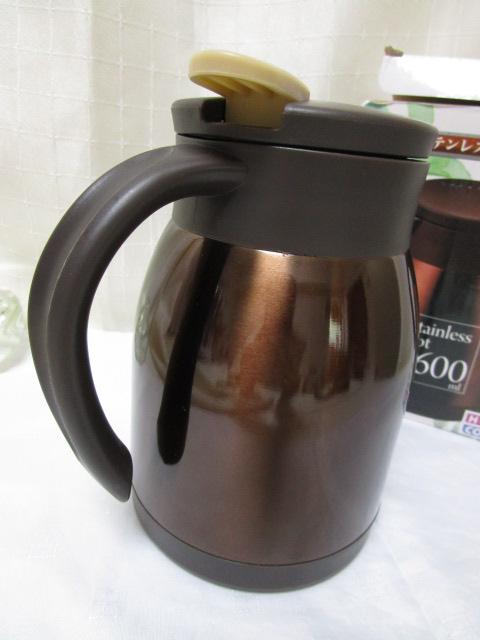 未使用 ステンレスポット 600ml 真空二重構造 保温&保冷 ブラウン 卓上ポット の写真3